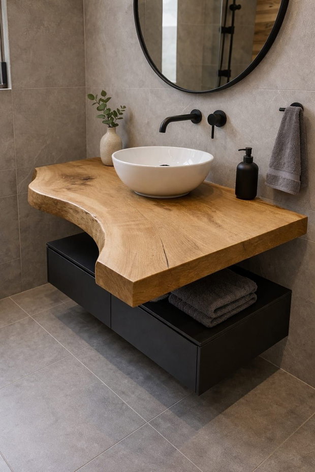 Blat baie din stejar masiv 100x60x6 cm - live edge, finisaj premium rezistent la apă