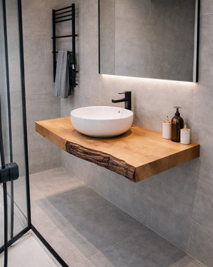 Blat baie din stejar masiv 75x60x6 cm - live edge natural, finisaj profesional rezistent la apă