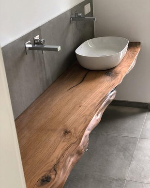 Blat baie din stejar masiv - live edge natural - 160x50 cm - ATP Wood