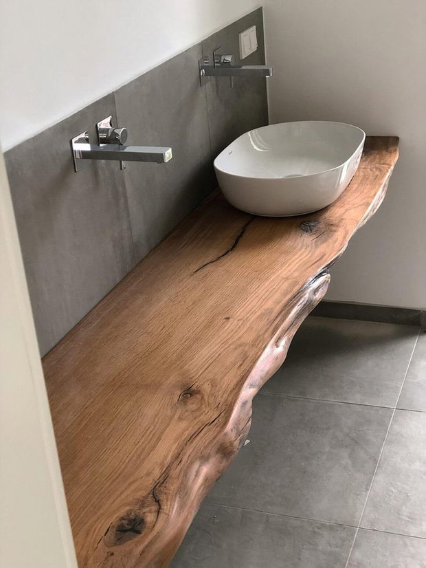 Blat baie din stejar masiv - live edge natural - 160x50 cm - ATP Wood