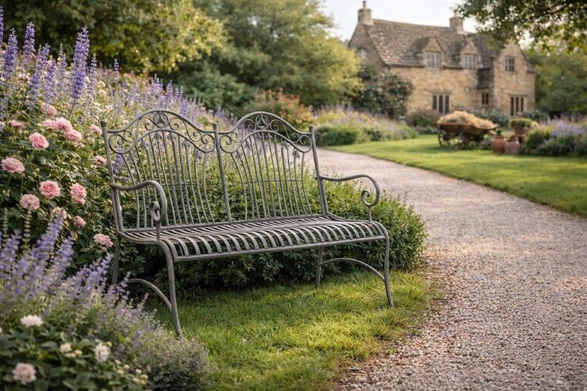 Banca gradina din fier forjat antik grey