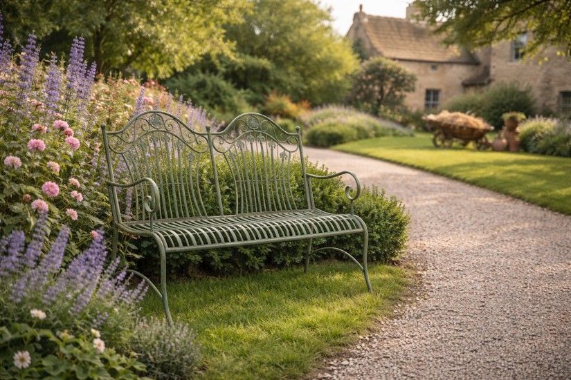 Banca gradina din fier forjat antik green