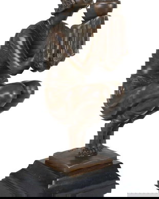 Oblivion-statueta Art Deco din bronz cu soclu din marmura