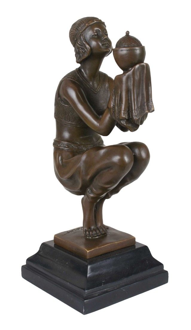 Oblivion-statueta Art Deco din bronz cu soclu din marmura