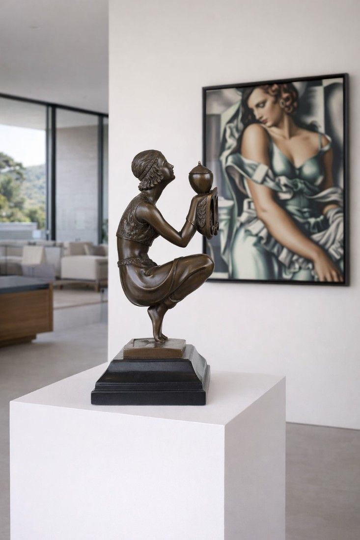 Oblivion-statueta Art Deco din bronz cu soclu din marmura