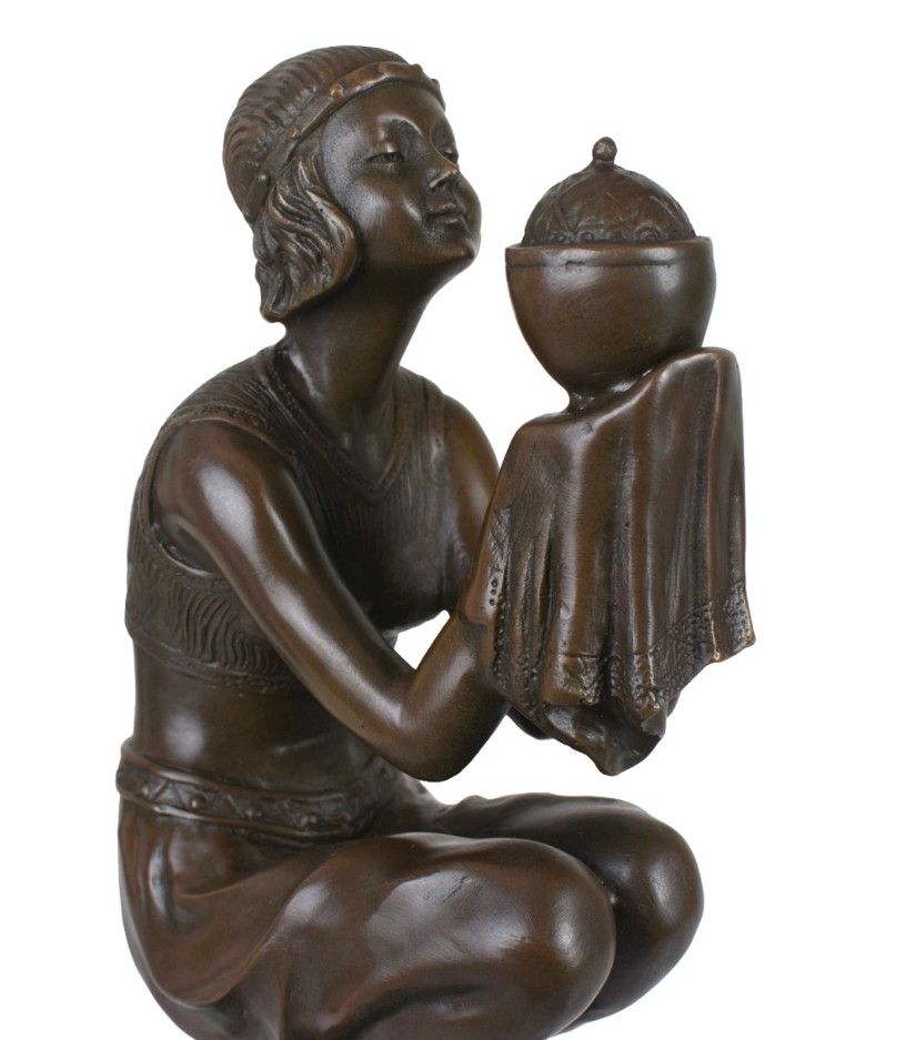 Oblivion-statueta Art Deco din bronz cu soclu din marmura