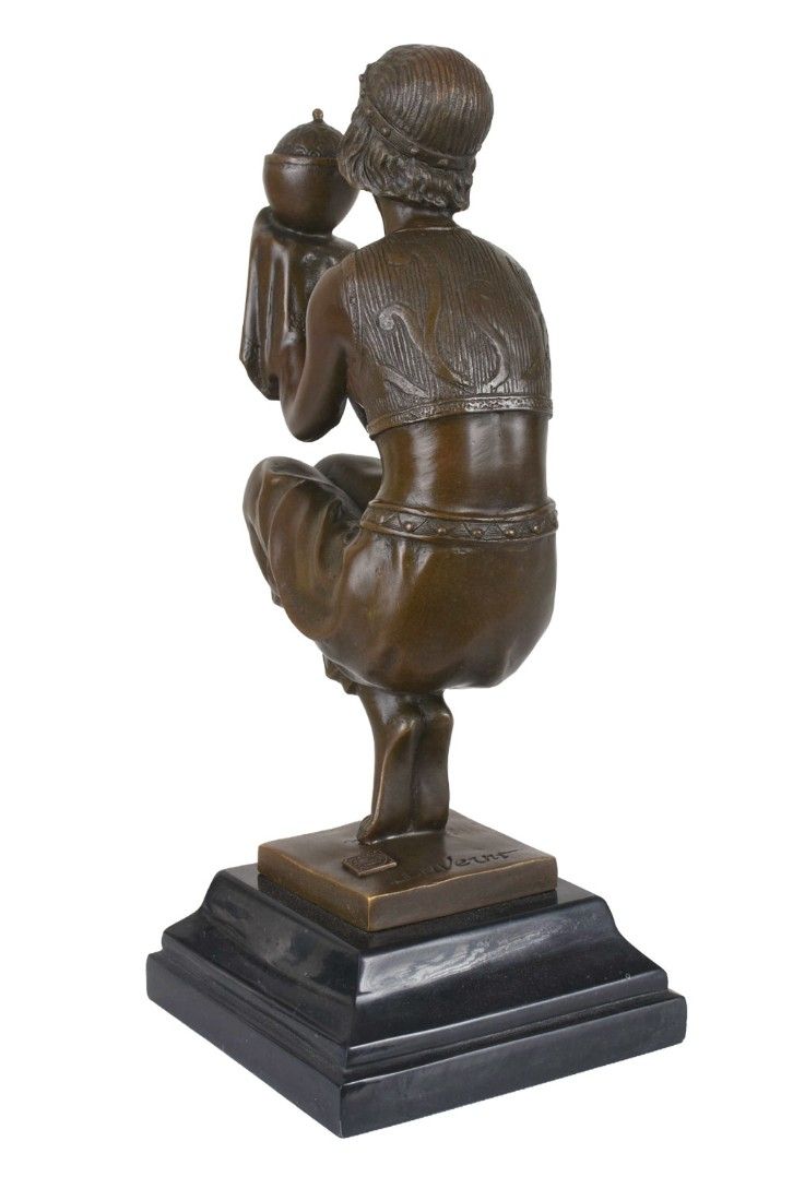 Oblivion-statueta Art Deco din bronz cu soclu din marmura
