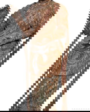 Guanyin-statuetea monumentala din lemn patinat