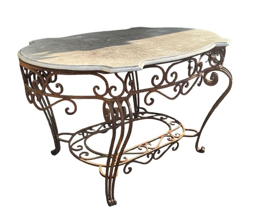 Masa antica de gradina fier forjat cu blat din marmura