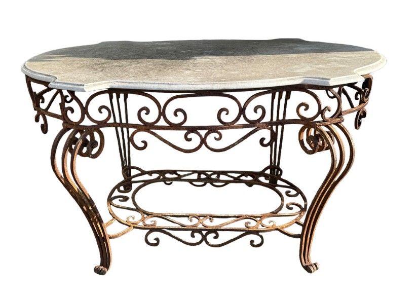 Masa antica de gradina fier forjat cu blat din marmura