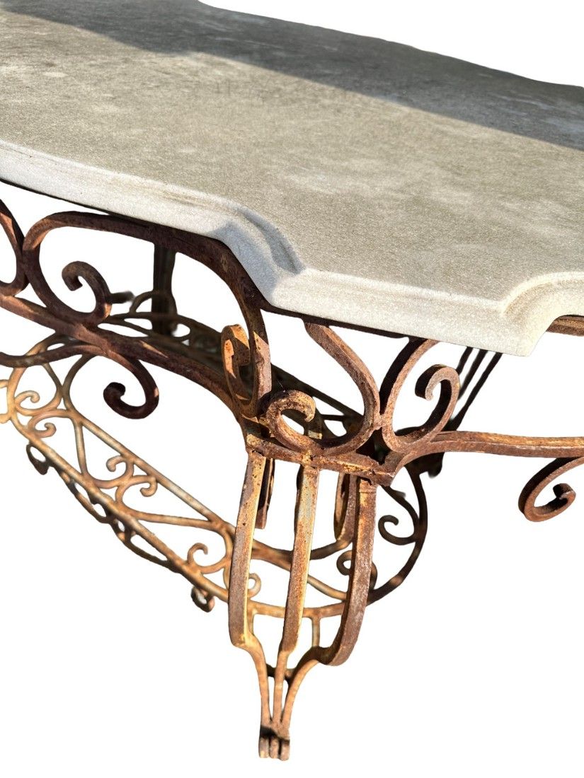 Masa antica de gradina fier forjat cu blat din marmura