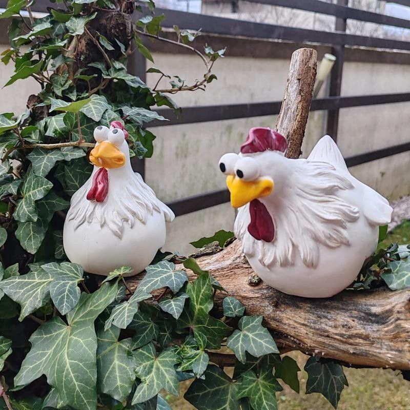 Figurine haioase de gradina, gainuse, polirasina, aspect ceramica, aprox.14x13x13cm, 2 buc.