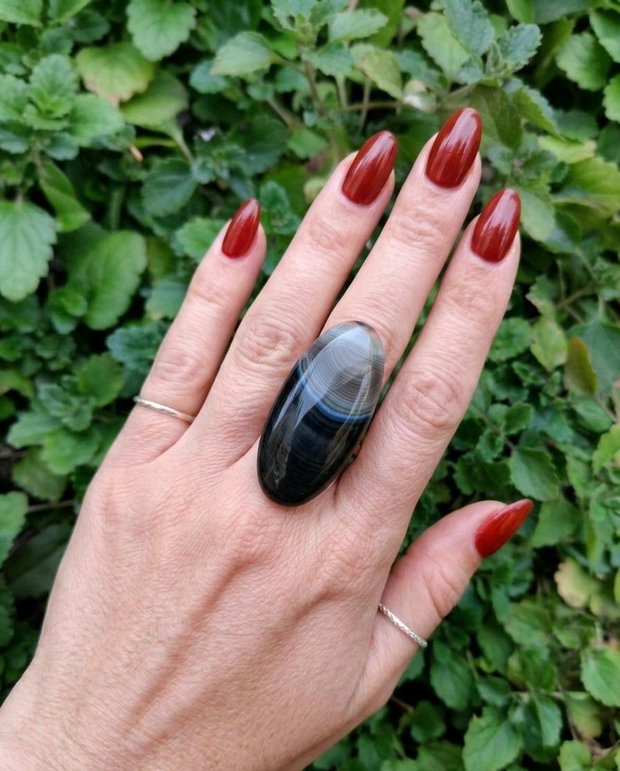 Inel Agata neagra dantelata si Argint 925 - IN1444 - Inel negru reglabil, inel pietre semipretioase, inel cadou, cadou sotie, bijuterii cadou, bijuterii agate, cristaloterapie, cristale vindecatoare