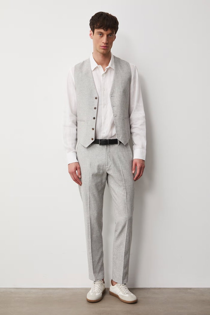 Medicine pantaloni chinos pentru bărbați, cu adaos de in