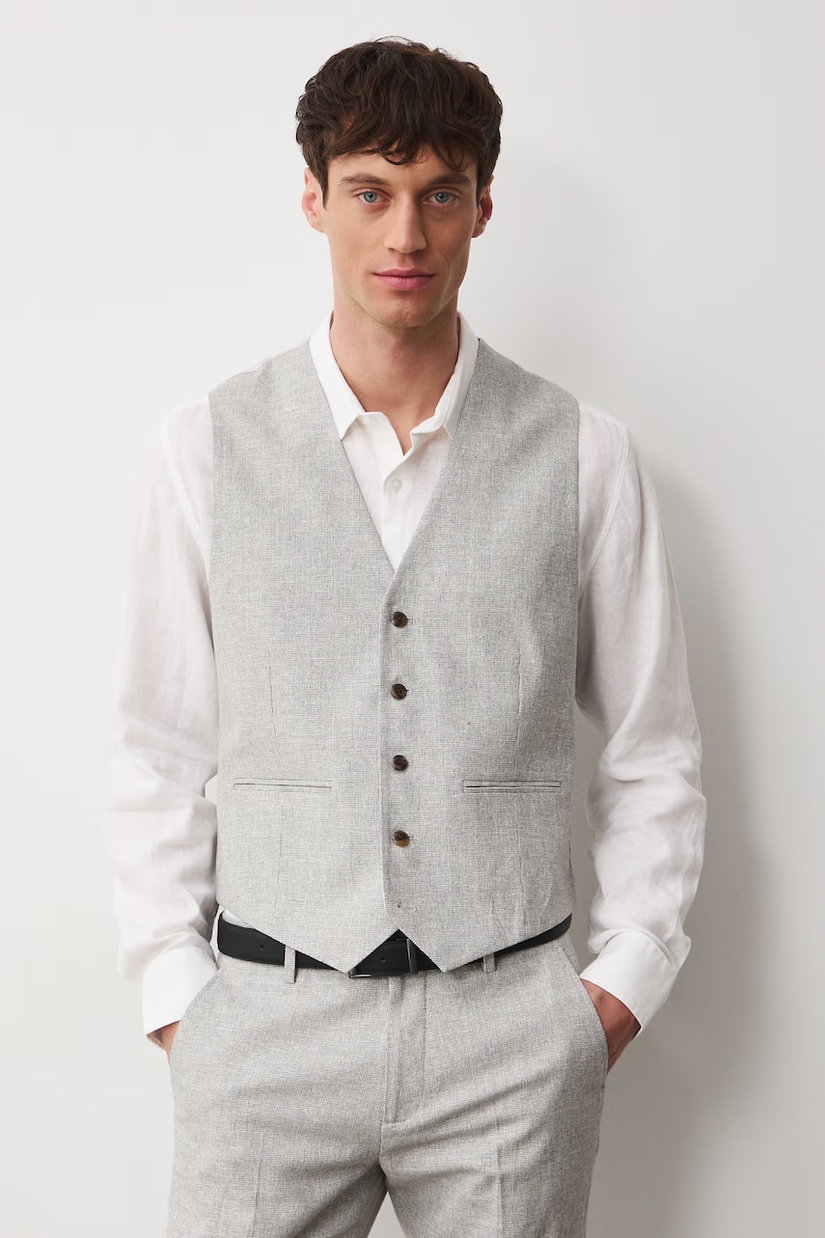 Medicine vestă cu un singur rând de nasturi pentru bărbați, cu adaos de in