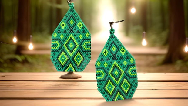 Cercei Handmade Primăvara Verde din mărgele Miyuki Delica