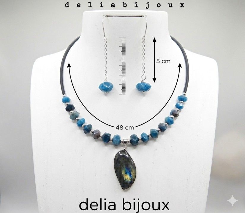 Set bijuterii cu apatit și labradorit colier statement & cercei eleganți (cod1415)