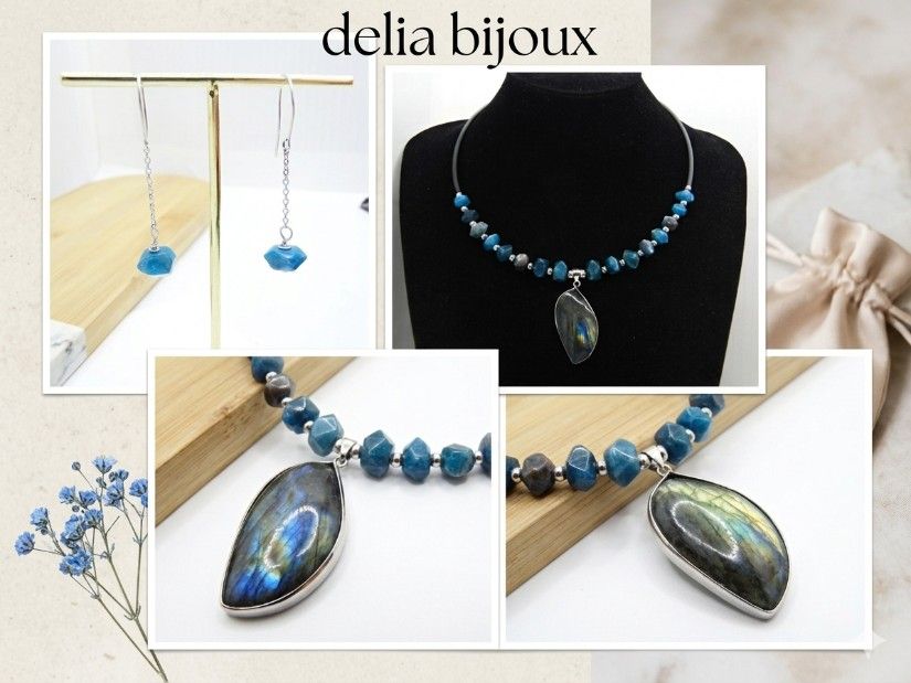 Set bijuterii cu apatit și labradorit colier statement & cercei eleganți (cod1415)