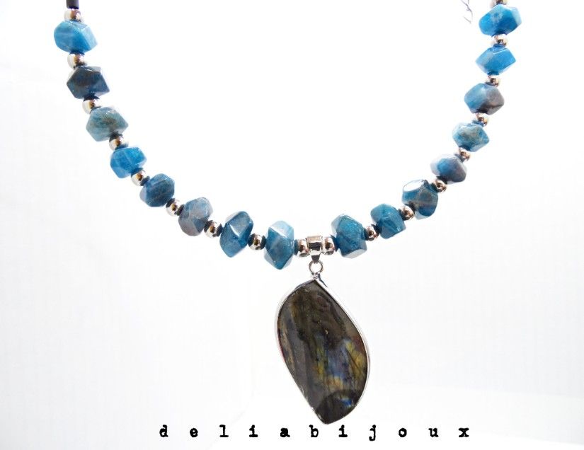 Set bijuterii cu apatit și labradorit colier statement & cercei eleganți (cod1415)