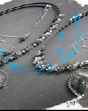 Set bijuterii cu apatit și labradorit colier statement & cercei eleganți (cod1415)