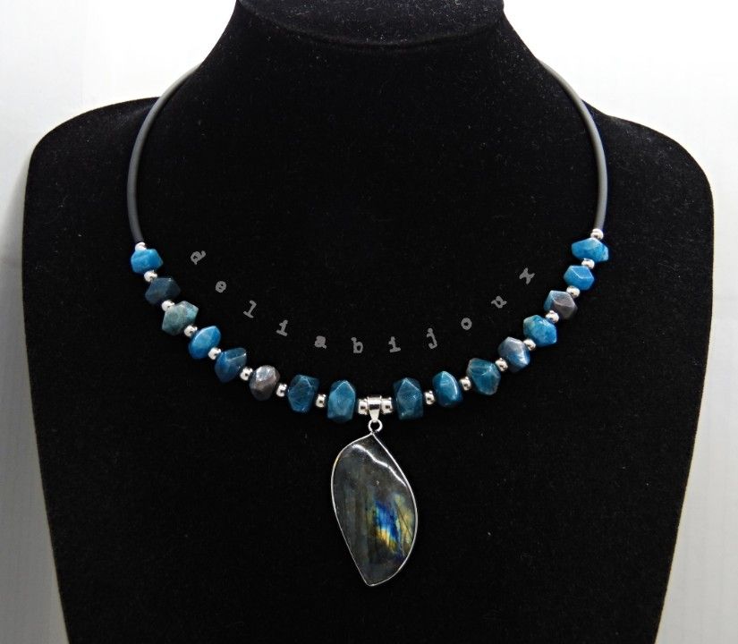 Set bijuterii cu apatit și labradorit colier statement & cercei eleganți (cod1415)