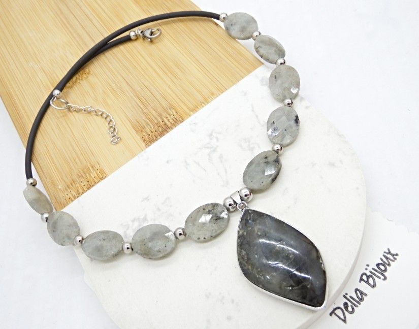 Colier elegant cu labradorit fatetat si pandantiv labradorit (cod1416)