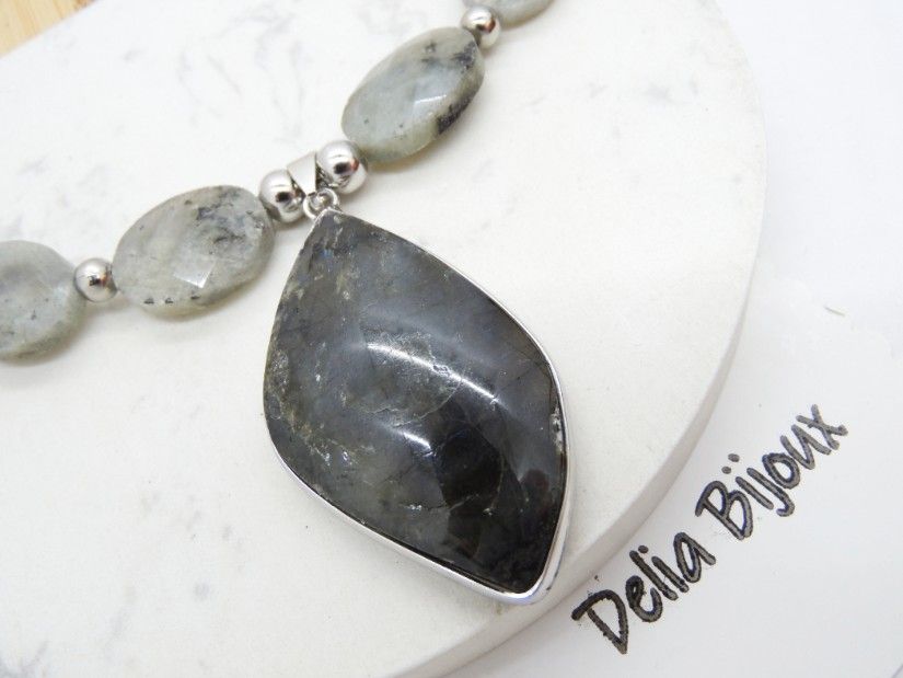 Colier elegant cu labradorit fatetat si pandantiv labradorit (cod1416)