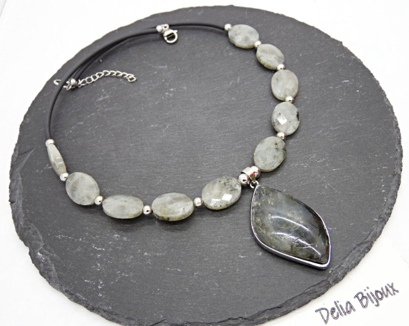 Colier elegant cu labradorit fatetat si pandantiv labradorit (cod1416)