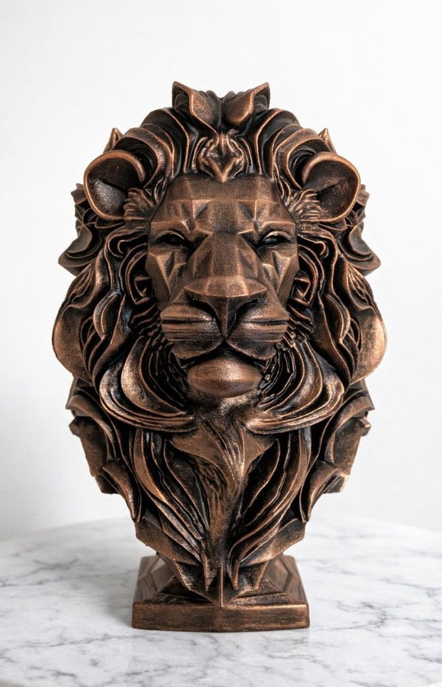 Statuetă Cap de Leu - Decor Birou / Living- Sculptură Bronz