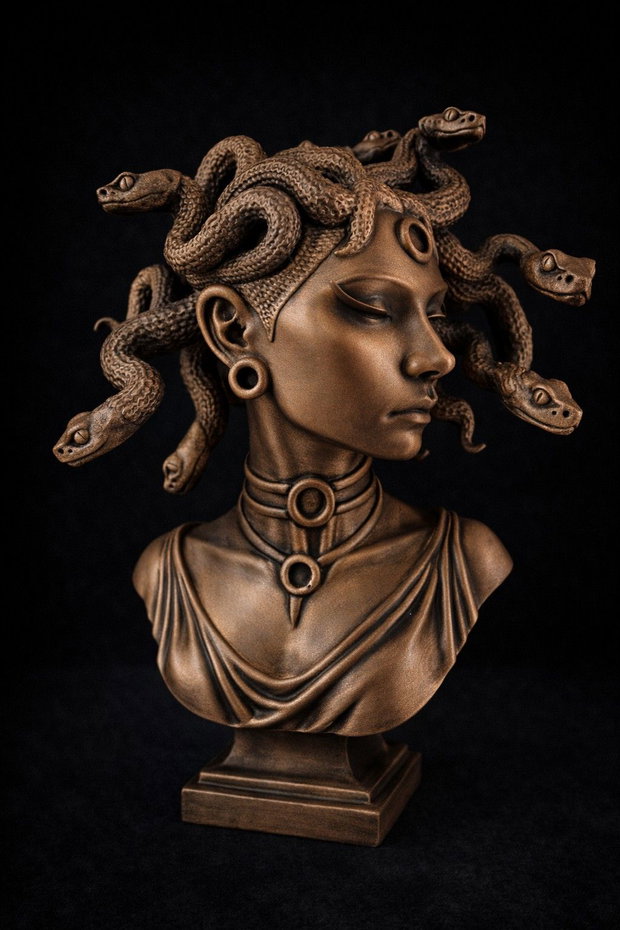 Bust Medusa Pictat Manual - Decor Arta Cadou 25cm