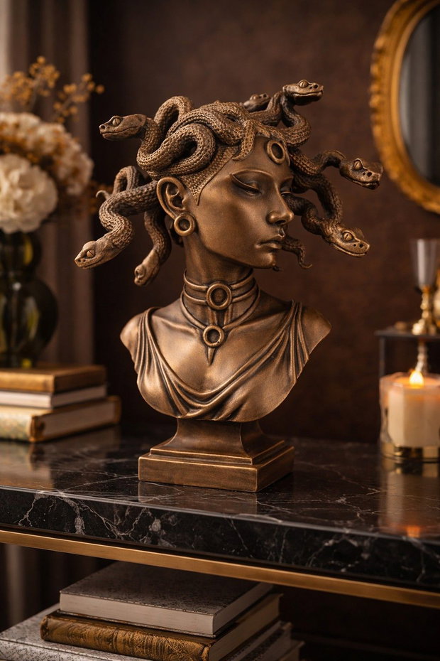 Bust Medusa Pictat Manual - Decor Arta Cadou 25cm