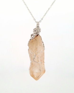 Colier din inox cu Cuarț Lemurian - pandantiv handmade cu cristal natural - talisman spiritual "Memoria Luminii" | Colecția Spirala Vieții