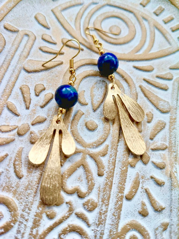 Cercei Boho Zamac aurit & lapis lazuli