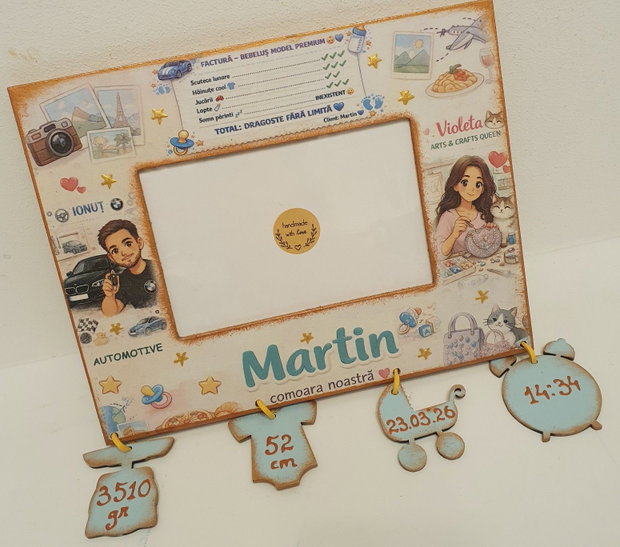 Rama foto personalizata cu datele parintilor si a copilului