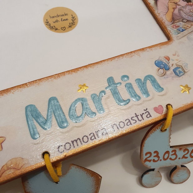 Rama foto personalizata cu datele parintilor si a copilului