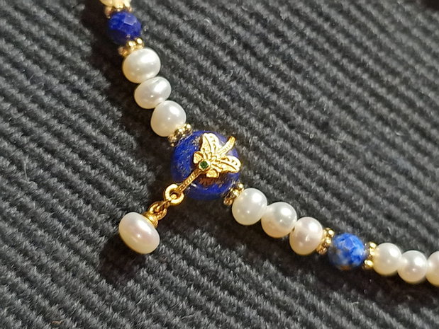 Colier vermeil lapis lazuli perle naturale de cultura charm argint placat cu aur romantic boho chic trendy