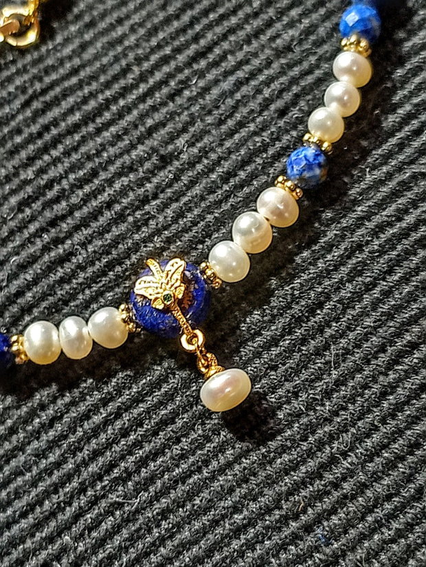 Colier vermeil lapis lazuli perle naturale de cultura charm argint placat cu aur romantic boho chic trendy