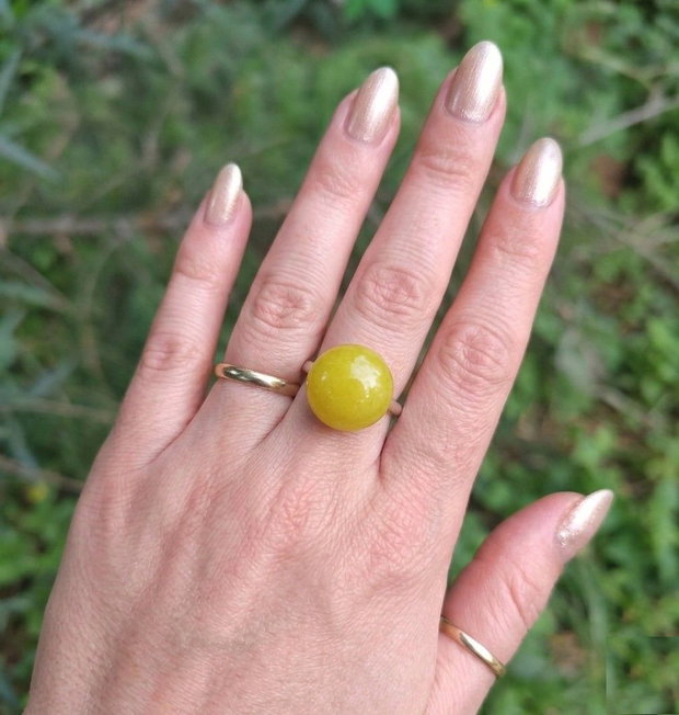 Inel Jad lemon si Argint 925 - IN1354 - Inel galben reglabil, inel pietre semipretioase, cadou iubita, inel cadou, bijuterii cadou, cadou sotie, cadou prietena, cadou romantic, cadou logodna, cadou prietena, bijuterii jad, cristale vindecatoare