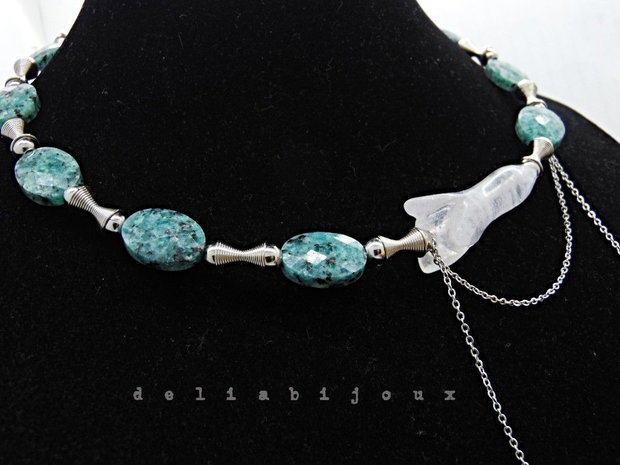Colier Statement Blue Harmony Jasp Albastru și Cristal de Stâncă Asimetric (cod1418)