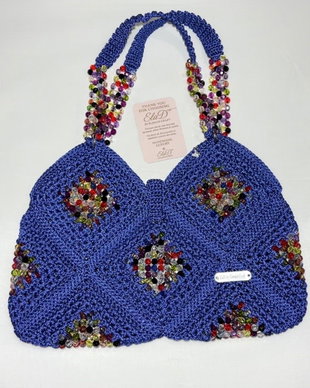 Geantă handmade croșetată albastru regal cu cristale multicolore  ElaD Luxury