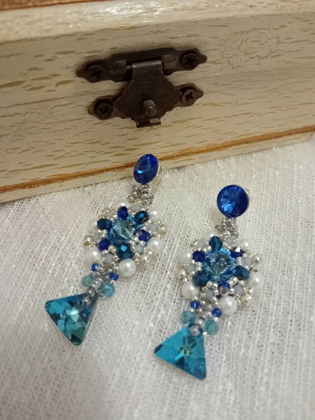 Cercei argint 925 cristale swarovski , perle shell