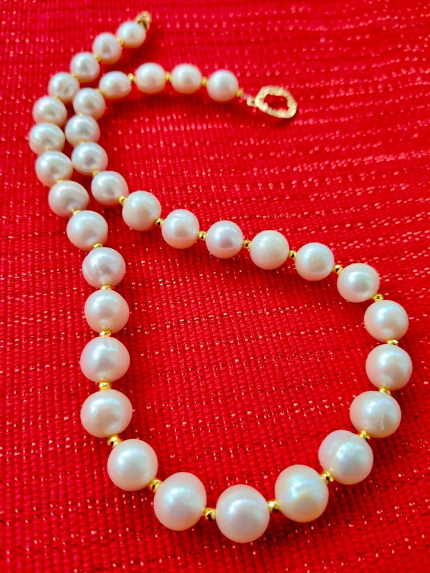 Colier perle de cultura albe crem