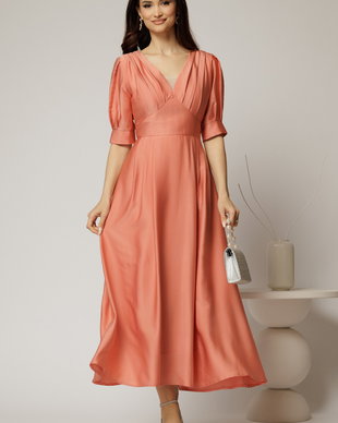 Rochie de ocazie roz piersica lunga de ocazie