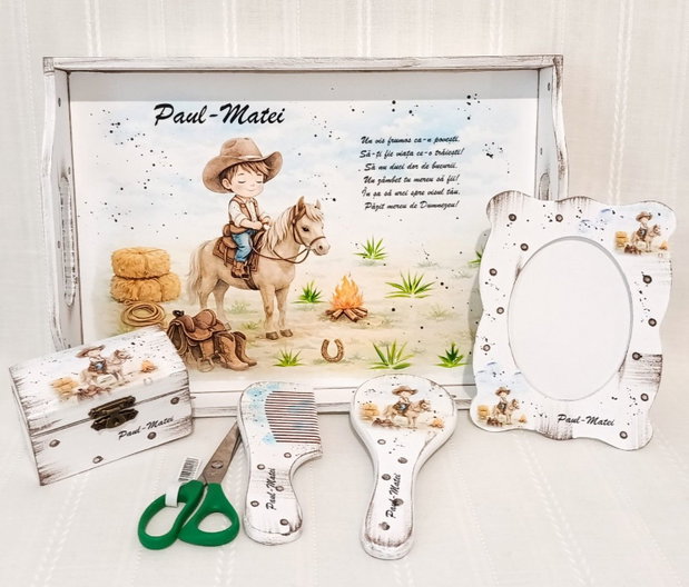 Tavita/set de mot baietel cu tematica cowboy