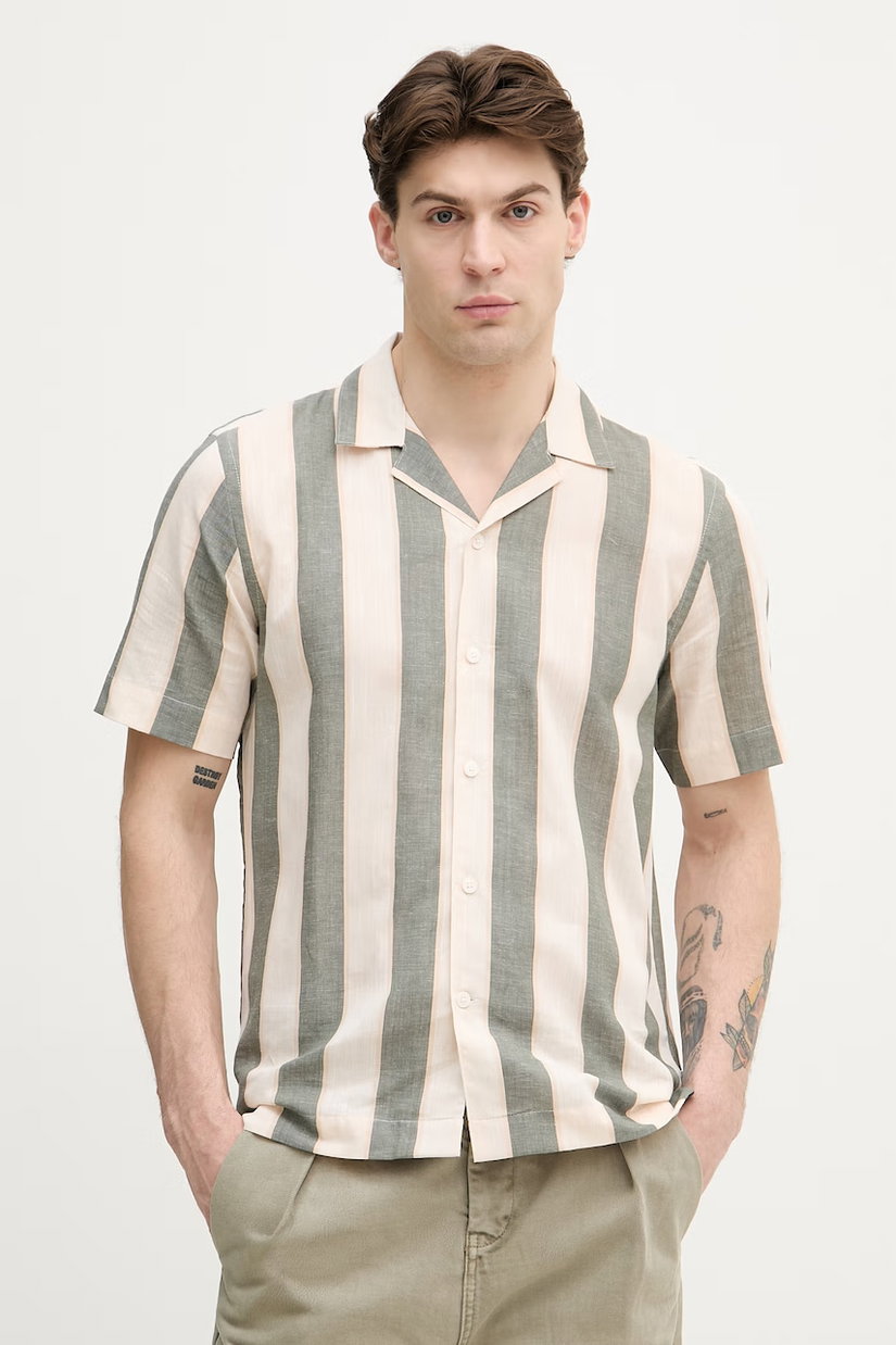 Lindbergh cămașă pentru bărbați, cu amestec de in