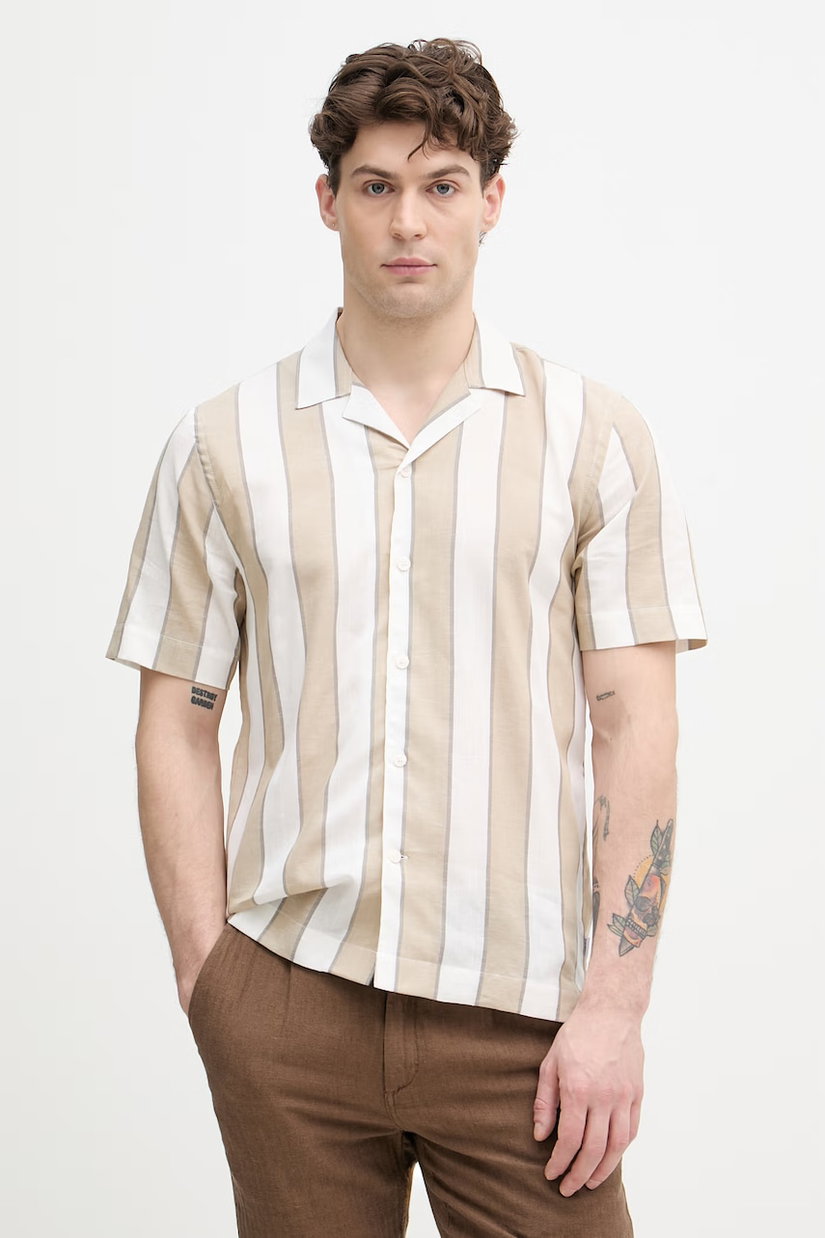 Lindbergh cămașă pentru bărbați, cu amestec de in