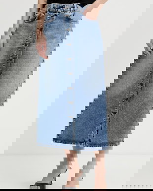 Weekend Max Mara fustă cu crăpătură denim ASTI