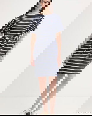 U.S. Polo Assn. rochie bumbac BOAT NECK BOXY SLEEVE STRIPE MIDI