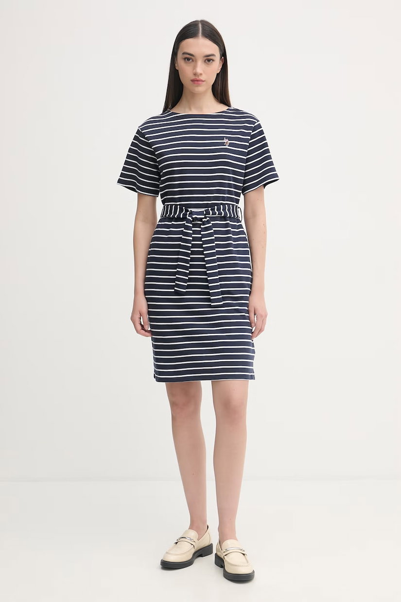 U.S. Polo Assn. rochie bumbac BOAT NECK BOXY SLEEVE STRIPE MIDI