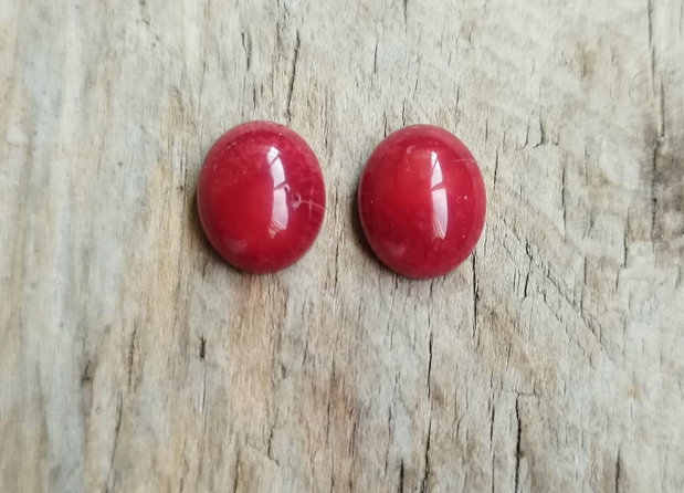 Cabochoane coral rosu, 12x10 mm (2 buc)